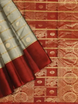 Pavithram Soft Silk Saree In Steel Grey With Golden Zari