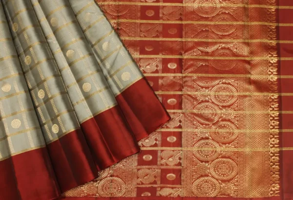 Pavithram Soft Silk Saree In Steel Grey With Golden Zari