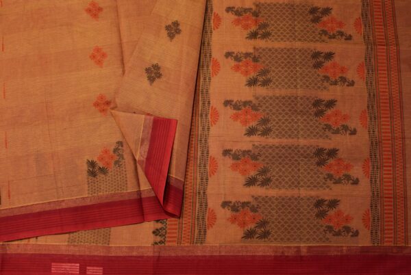 Pure Kovai Cotton Saree In Dual Brown With Horizontal Stripe Motifs