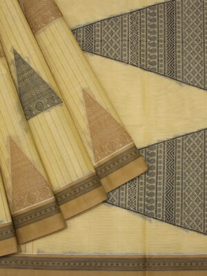 Beige Kovai Cotton Saree Temple Threadwork