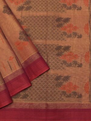 Pure Kovai Cotton Saree In Dual Brown With Horizontal Stripe Motifs