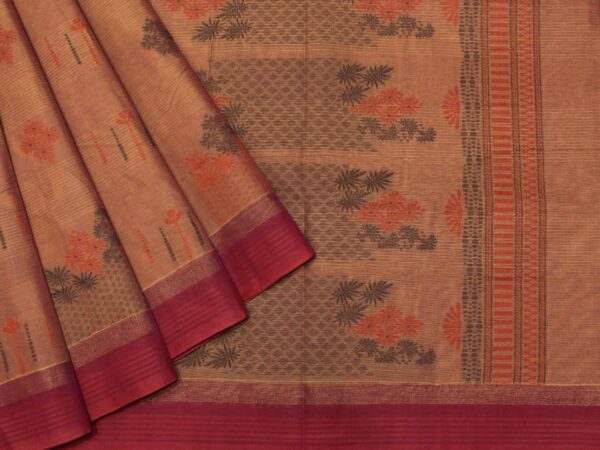 Pure Kovai Cotton Saree In Dual Brown With Horizontal Stripe Motifs