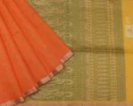 Pure Silk Cotton Saree In Peach Orange With Silver Zari
