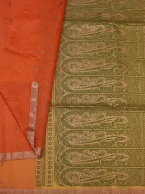 Peach Orange Silk Cotton Saree In Close Up