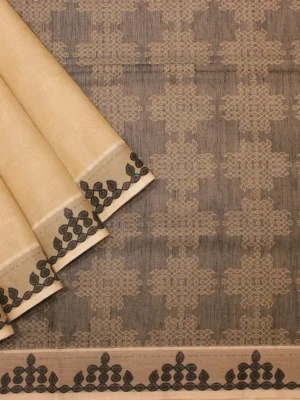 Embossed Kovai Cotton Saree In Beige Cream