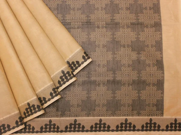 Embossed Kovai Cotton Saree In Beige Cream