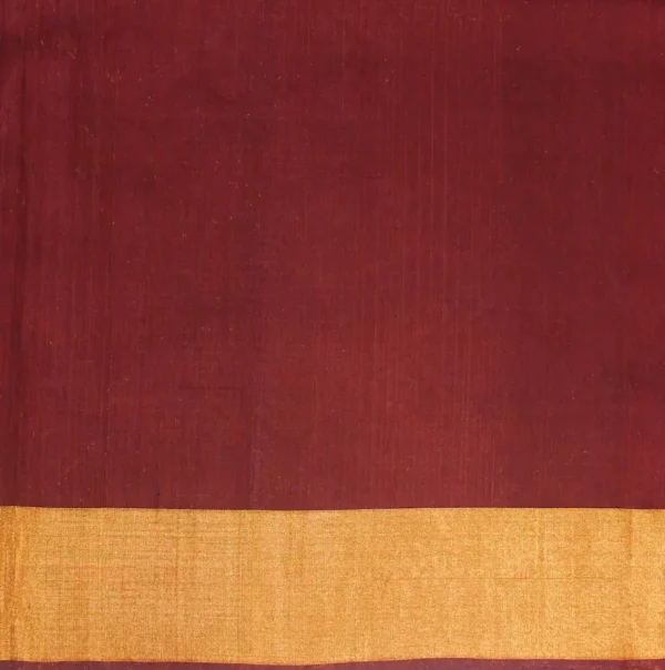 Pure Silk Cotton Saree In Brick Red With Vertical Pattern