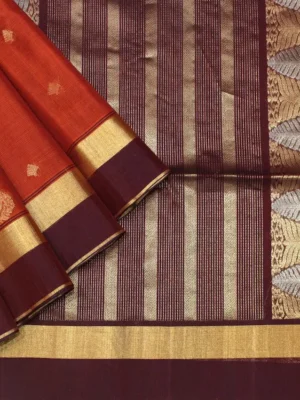 Pure Silk Cotton In Brick Shade With Zari Motifs
