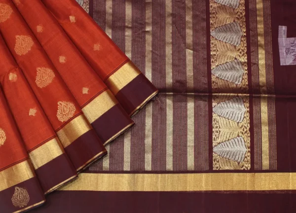 Pure Silk Cotton In Brick Shade With Zari Motifs