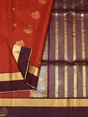 Brick Shade Soft Silk Cotton Saree In close up