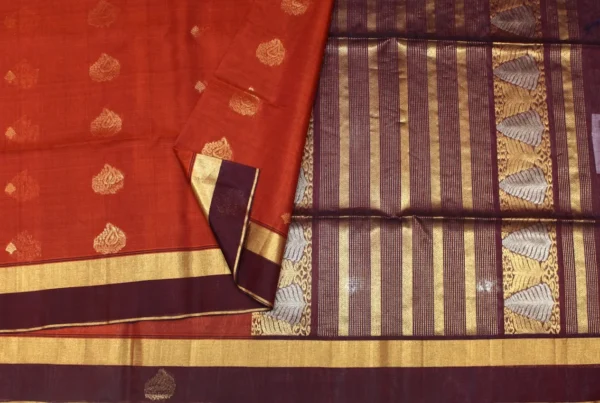 Pure Silk Cotton In Brick Shade With Zari Motifs