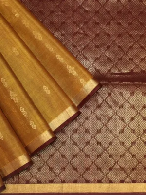 Pure Silk Cotton Saree In Marigold With Diamond Buttas