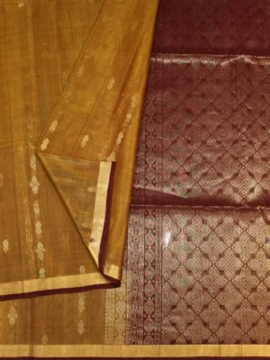 Dark Marigold Silk Cotton Saree In Close up