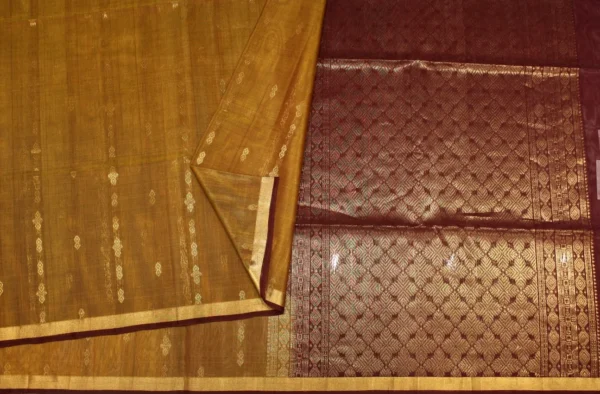 Pure Silk Cotton Saree In Marigold With Diamond Buttas