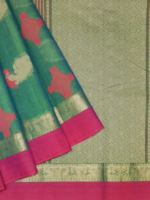 Pure Kovai Cotton Saree In Forest Green With Diamond Motifs
