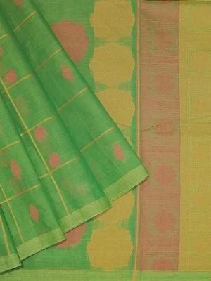 Pure Kovai Cotton Saree In Fern Green With Checks Pattern