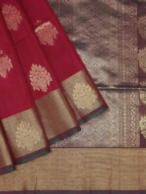 Pure Silk Cotton Saree In Maroon Shade With Floral Buttas