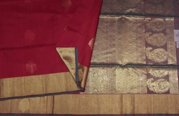 Pure Silk Cotton Saree In Maroon Shade With Floral Buttas