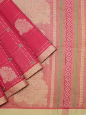Pure Kovai Cotton Saree In Checks Pattern With Mango Motif