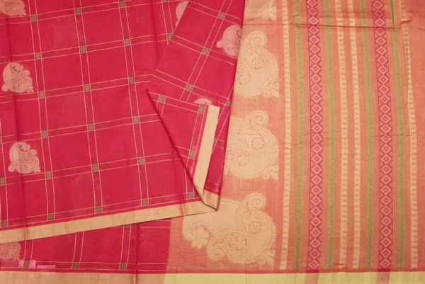 Pure Kovai Cotton Saree In Checks Pattern With Mango Motif
