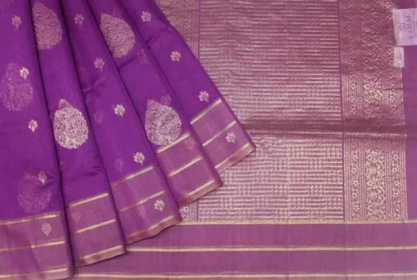 Pure Silk Cotton Saree In Vibrant Purple With Thilagam Motifs