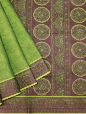 Pista Green In Embossed Kovai Cotton Saree