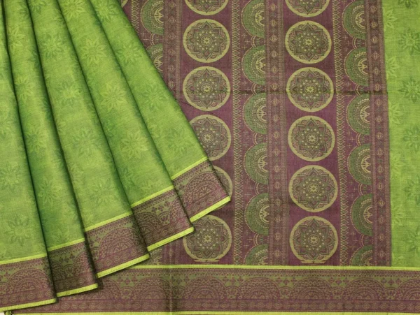 Pista Green In Embossed Kovai Cotton Saree