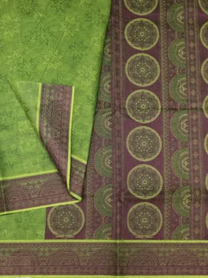 Pista Green Embossed Cotton Saree With Close Up