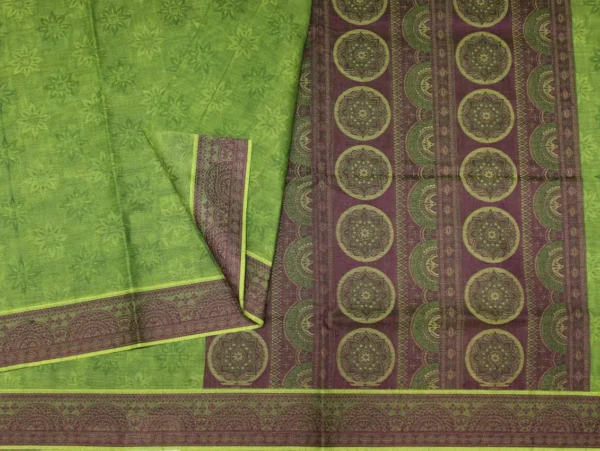 Pista Green In Embossed Kovai Cotton Saree
