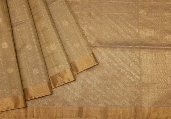 Pure Silk Cotton Saree In Dark Beige With Checks Pattern