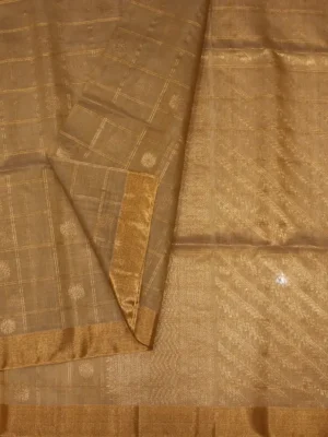 Dark Beige Silk Cotton Saree In Cone