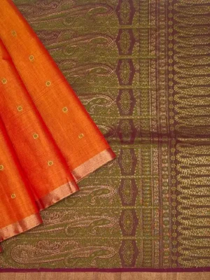 Pure Silk Cotton Saree In Sunset Orange With Small Motifs