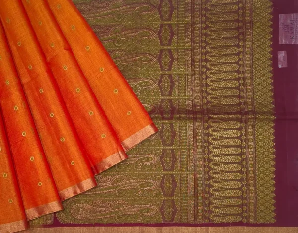 Pure Silk Cotton Saree In Sunset Orange With Small Motifs