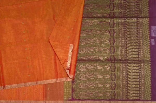 Pure Silk Cotton Saree In Sunset Orange With Small Motifs