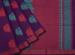Pure Kovai Cotton Saree In Dark Purple With Peacock Motifs