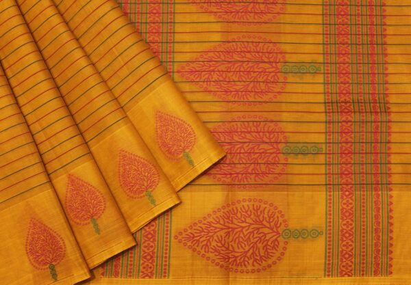 Pure Kovai Cotton Saree In Yellowish Orange With Thilagam Motif
