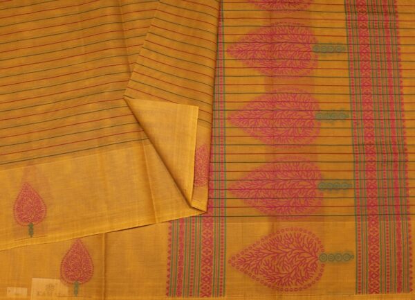 Pure Kovai Cotton Saree In Yellowish Orange With Thilagam Motif