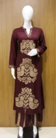 Kurta Set In Deep Maroon With Bird Motif Design