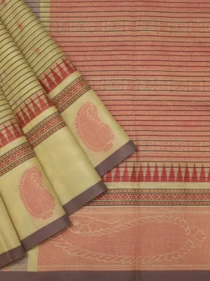 Pure Kovai Cotton Saree In Beige Cream With Vertical Pattern