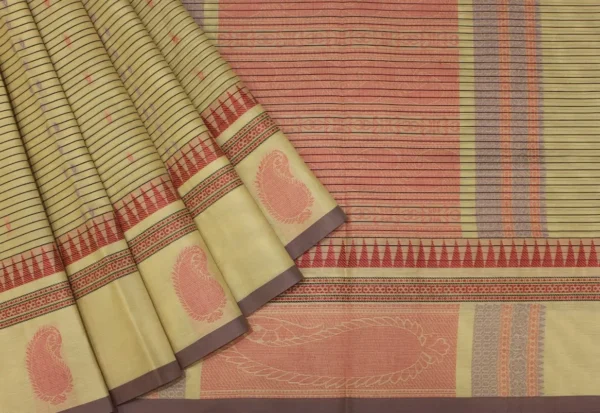 Pure Kovai Cotton Saree In Beige Cream With Vertical Pattern