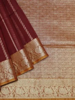 Silk Cotton Saree In Dark Maroon With Neli Zari