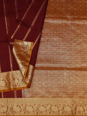 Dark Maroon Silk Cotton Saree In close up