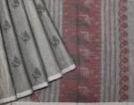 Ash Grey In Kovai Cotton Saree With Peacock Motifs