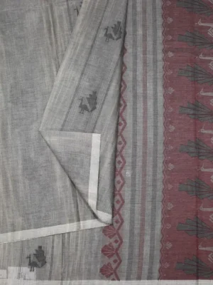 Ash Grey Kovai Cotton Saree In peacock Buttas