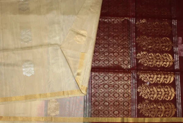 Beige Silk Cotton Saree Zari Floral