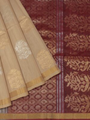 Beige Silk Cotton Saree Zari Floral