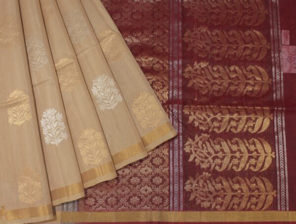 Beige Silk Cotton Saree Zari Floral
