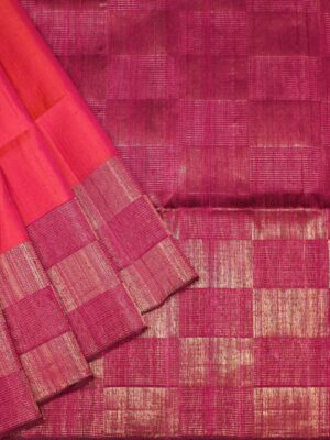 Pink Jute Silk Saree Zari Checks