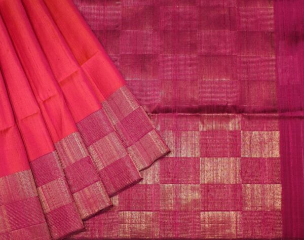 Pink Jute Silk Saree Zari Checks