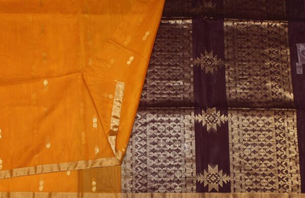 Mustard Silk Cotton Saree Zari Buttas